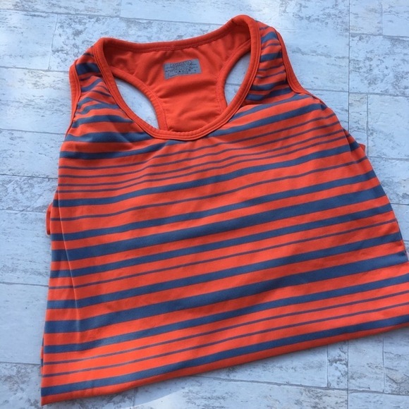 ATHLETA Neon Stripe Racerback Tank Shelf Bra Orange Built in Bra Athletic Top S - Picture 2 of 5